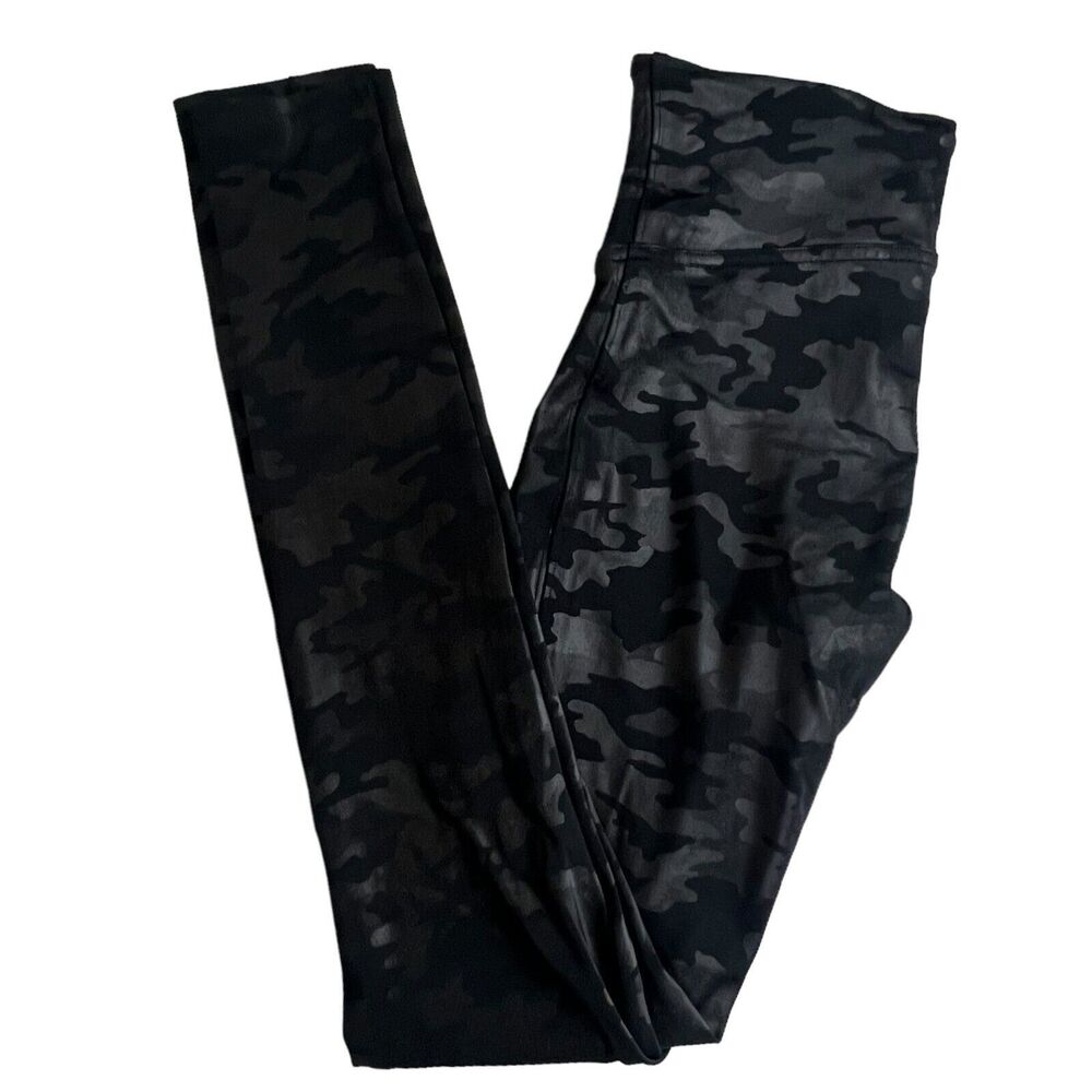 Spanx Womens‎ Black Camo Faux Leather Full Length Leggings Small